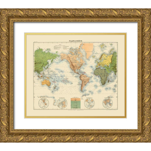Planisphere - Jouvet 1882 Gold Ornate Wood Framed Art Print with Double Matting by Jouvet