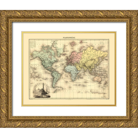 Planisphere - Migeon 1892 Gold Ornate Wood Framed Art Print with Double Matting by Migeon