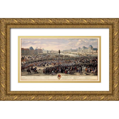 Pont Neuf Paris Picture France - Huchtenburg 1690 Gold Ornate Wood Framed Art Print with Double Matting by Huchtenburg