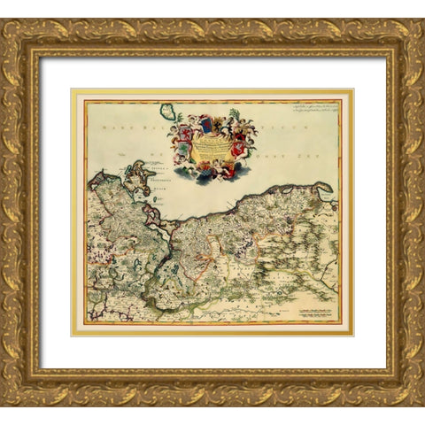 Pomerania Province Germany Poland - De Wit 1688 Gold Ornate Wood Framed Art Print with Double Matting by De Wit