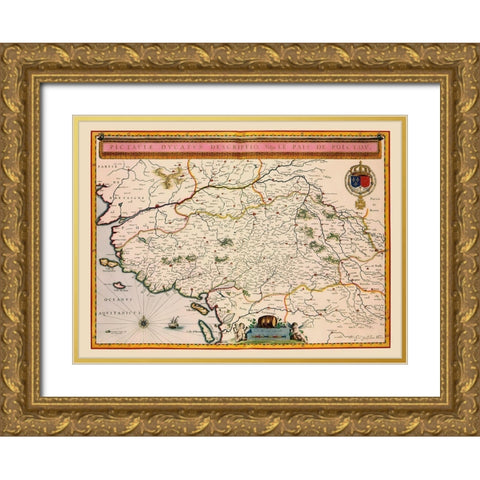 Pays de la Loire Region France - Blaeu 1635 Gold Ornate Wood Framed Art Print with Double Matting by Blaeu
