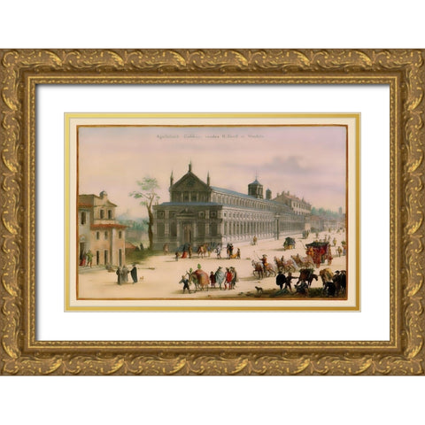 Popes Palace Rome Picture Italy - Visscher 1681 Gold Ornate Wood Framed Art Print with Double Matting by Visscher