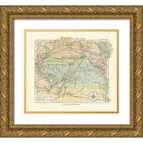 Pacific Ocean - Perthes 1914 Gold Ornate Wood Framed Art Print with Double Matting by Perthes