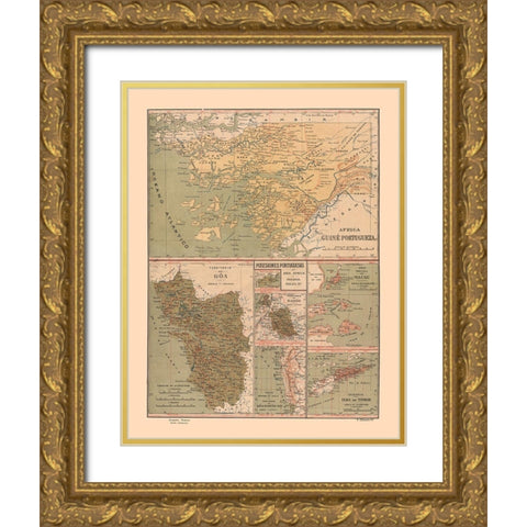 Portuguese Possessions Guinea - Martine 1904 Gold Ornate Wood Framed Art Print with Double Matting by Martine