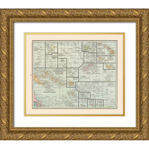 Pacific Ocean Islands - Cram 1892 Gold Ornate Wood Framed Art Print with Double Matting by Cram