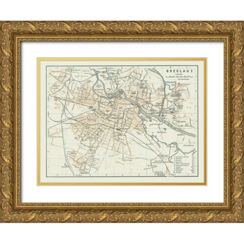 Europe Wroclaw Poland - Baedeker 1914 Gold Ornate Wood Framed Art Print with Double Matting by Baedeker