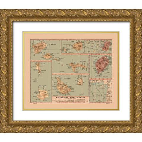 Portuguese Possessions 1903 - Martine 1904 Gold Ornate Wood Framed Art Print with Double Matting by Martine