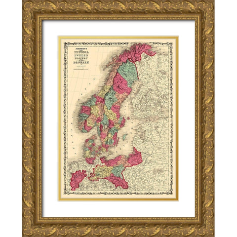 Scandinavia Prussia Sweden Norway Denmark Gold Ornate Wood Framed Art Print with Double Matting by Johnson