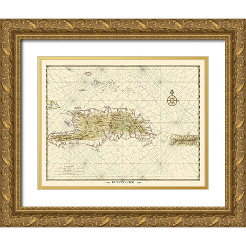 Caribbean Puerto Rico - 1769 Gold Ornate Wood Framed Art Print with Double Matting by Unknown