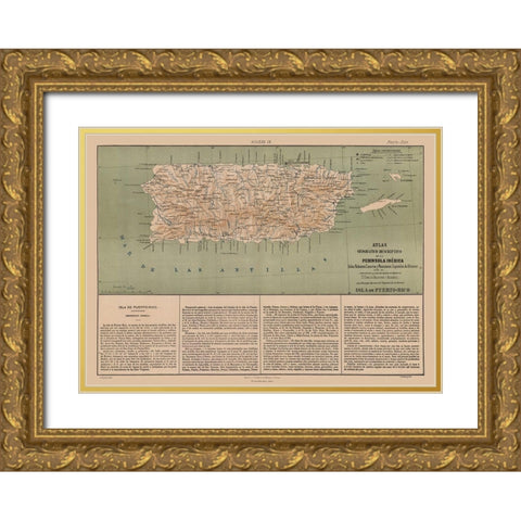 Puerto Rico - Valverde 1880 Gold Ornate Wood Framed Art Print with Double Matting by Valverde