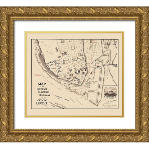Quebec Electric Railway Canada - 1896 Gold Ornate Wood Framed Art Print with Double Matting by Unknown