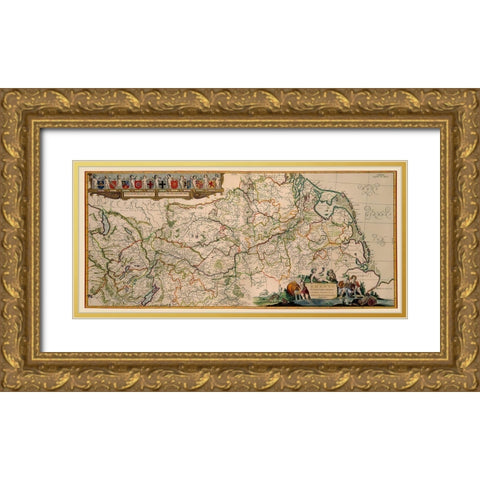 Rhine River Valley Germany - Jansson 1635 Gold Ornate Wood Framed Art Print with Double Matting by Jansson