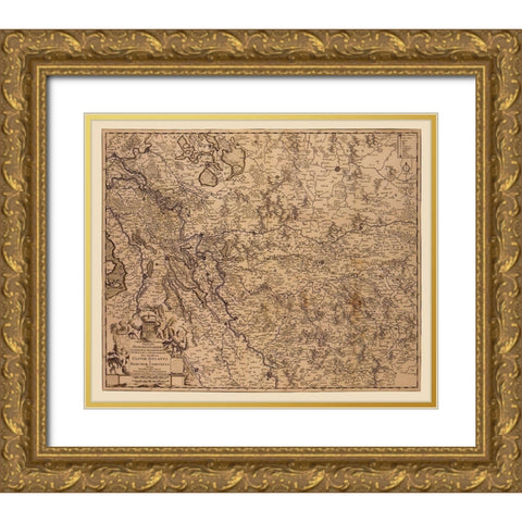 Rhine River Valley Germany - De Wit 1690 Gold Ornate Wood Framed Art Print with Double Matting by De Wit