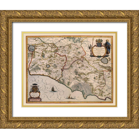 Rome Region Italy - Blaeu 1640 Gold Ornate Wood Framed Art Print with Double Matting by Blaeu