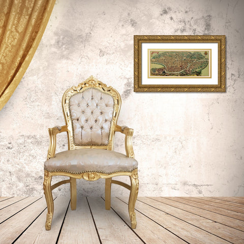 Rome Panoramic Italy - Mortier 1704 Gold Ornate Wood Framed Art Print with Double Matting by Mortier