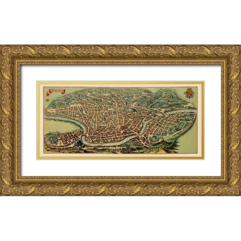 Rome Panoramic Italy - Mortier 1704 Gold Ornate Wood Framed Art Print with Double Matting by Mortier