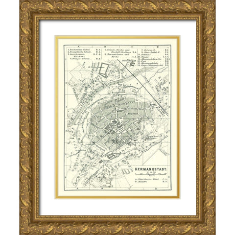 Sibiu Hermannstadt Romania - Baedeker 1896 Gold Ornate Wood Framed Art Print with Double Matting by Baedeker