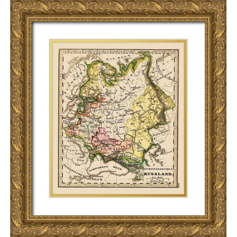 Russia Ukraine - Stieler 1852 Gold Ornate Wood Framed Art Print with Double Matting by Stieler