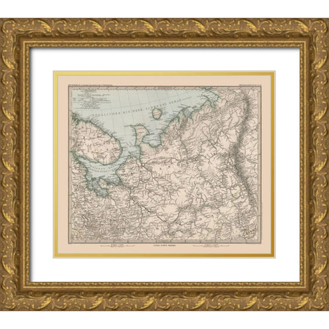 Northeast Europe Russia - Stieler 1885 Gold Ornate Wood Framed Art Print with Double Matting by Stieler