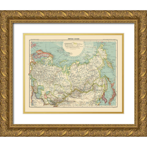 Asia Russian Empire Russia - Schrader 1908 Gold Ornate Wood Framed Art Print with Double Matting by Schrader