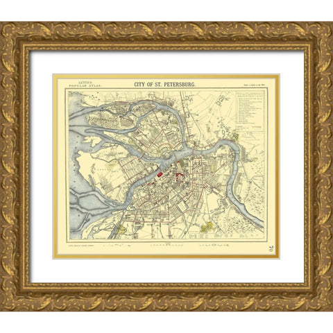 Saint Petersburg Russia Europe - Letts 1883 Gold Ornate Wood Framed Art Print with Double Matting by Letts