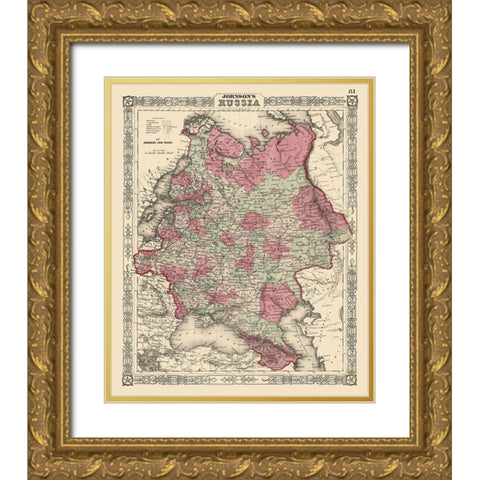 Russia - Johnson 1864 Gold Ornate Wood Framed Art Print with Double Matting by Johnson