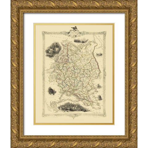 Europe Russia - Tallis 1851 Gold Ornate Wood Framed Art Print with Double Matting by Tallis
