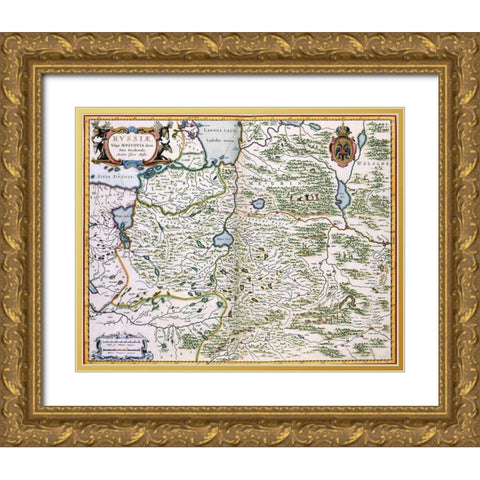 Western Russia Moscovia - Blaeu 1665 Gold Ornate Wood Framed Art Print with Double Matting by Blaeu