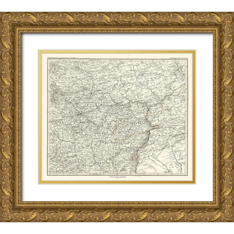Europe Central Russia - Perthes 1873 Gold Ornate Wood Framed Art Print with Double Matting by Perthes