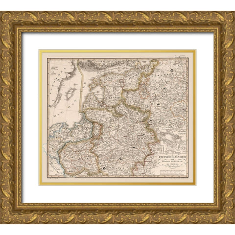 Western Russia - Stieler 1834 Gold Ornate Wood Framed Art Print with Double Matting by Stieler