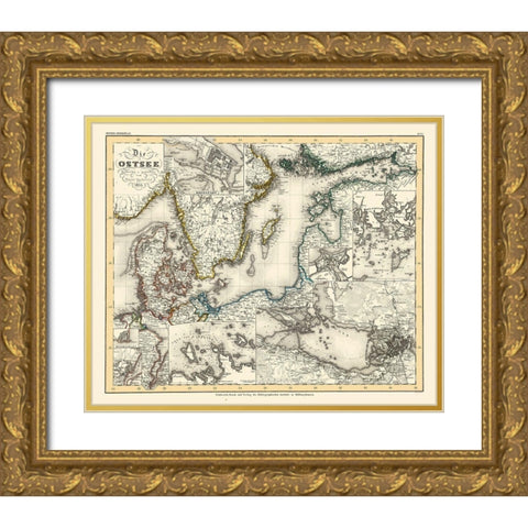 Baltic Sea Russia - Radefeld 1855 Gold Ornate Wood Framed Art Print with Double Matting by Radefeld