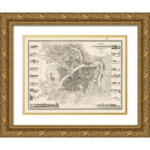 Saint Petersburg Plan Russia - Meyer 1844 Gold Ornate Wood Framed Art Print with Double Matting by Meyer