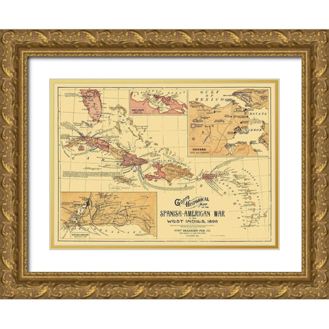 Spanish American War West Indies Caribbean Gold Ornate Wood Framed Art Print with Double Matting by Goff