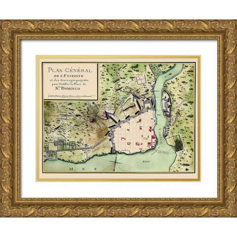 Caribbean Santo Domingo Dominican Republic Gold Ornate Wood Framed Art Print with Double Matting by Machuca