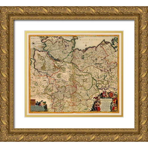 Saxony Germany - De Wit 1688 Gold Ornate Wood Framed Art Print with Double Matting by De Wit