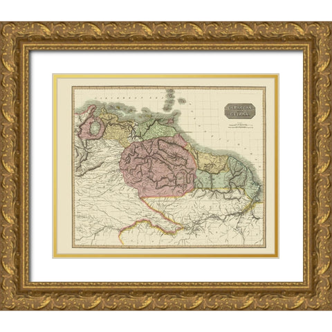 South America Caracas Venezuela Guyana Gold Ornate Wood Framed Art Print with Double Matting by Thomson