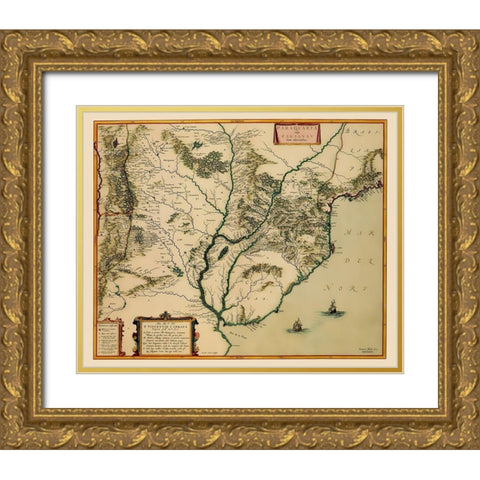 Southern Coast South America - Blaeu 1662 Gold Ornate Wood Framed Art Print with Double Matting by Blaeu