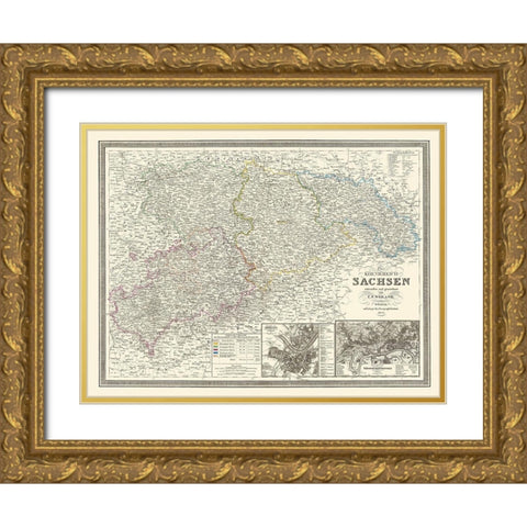Saxony Province Germany - Weiland 1856 Gold Ornate Wood Framed Art Print with Double Matting by Weiland
