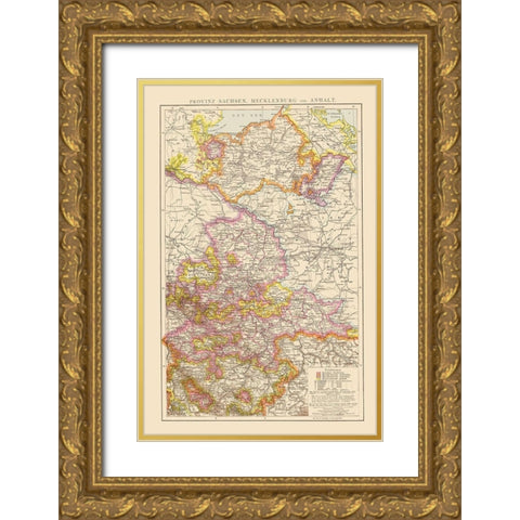 Saxony Mecklenburg Region Germany - Velhagen 1881 Gold Ornate Wood Framed Art Print with Double Matting by Velhagen