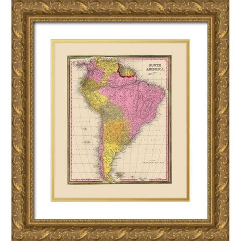 South America - Mitchell 1846 Gold Ornate Wood Framed Art Print with Double Matting by Mitchell