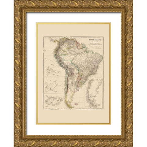 South America - Arrowsmith 1844 Gold Ornate Wood Framed Art Print with Double Matting by Arrowsmith