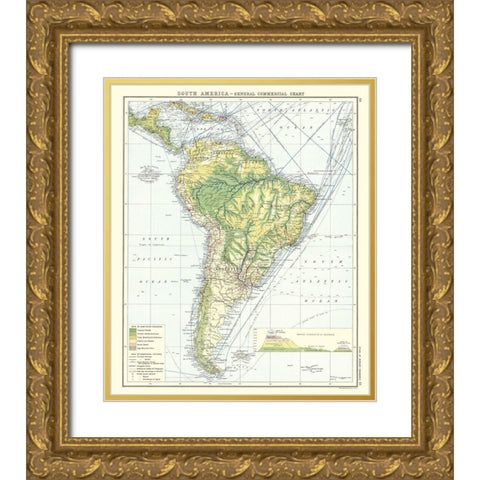 South America Commercial Chart - Newnes 1907 Gold Ornate Wood Framed Art Print with Double Matting by Newnes