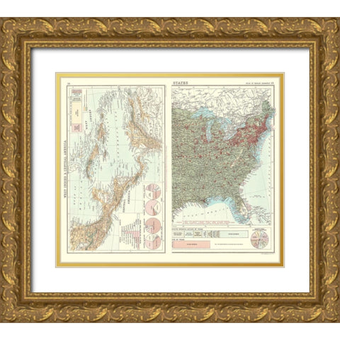Trade Charts West Indies Central America Gold Ornate Wood Framed Art Print with Double Matting by Bartholomew