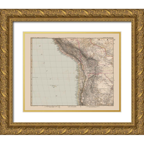 Andes Region South America - Stieler 1885 Gold Ornate Wood Framed Art Print with Double Matting by Stieler