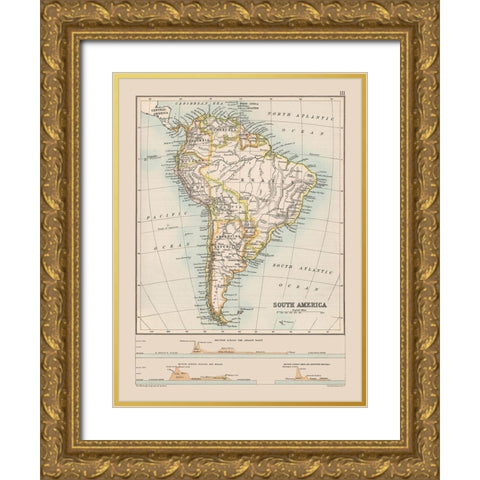 Elevation South America - Bartholomew 1892 Gold Ornate Wood Framed Art Print with Double Matting by Bartholomew