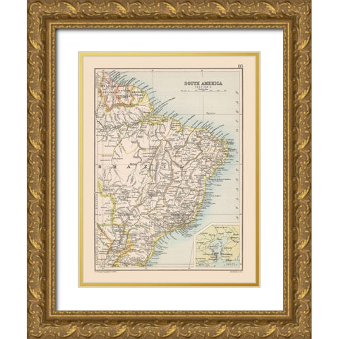 Southeast Brazil South America - Bartholomew 1892 Gold Ornate Wood Framed Art Print with Double Matting by Bartholomew
