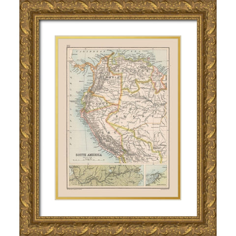 Southwest Central America - Bartholomew 1892 Gold Ornate Wood Framed Art Print with Double Matting by Bartholomew