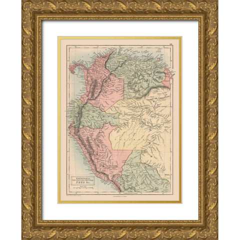 South America Venezuela Colombia Ecuador Peru Gold Ornate Wood Framed Art Print with Double Matting by Black