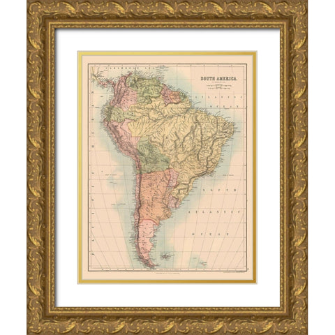 South America - Black 1867 Gold Ornate Wood Framed Art Print with Double Matting by Black