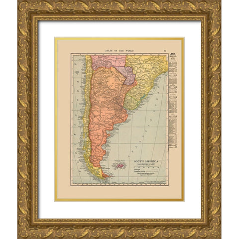 Southern South America - Hammond 1910 Gold Ornate Wood Framed Art Print with Double Matting by Hammond